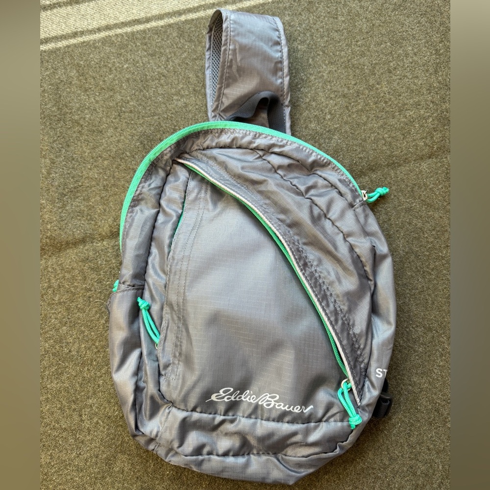 Eddie Bauer Grey Shoulder Sling Backpack Daypack Bag EUC